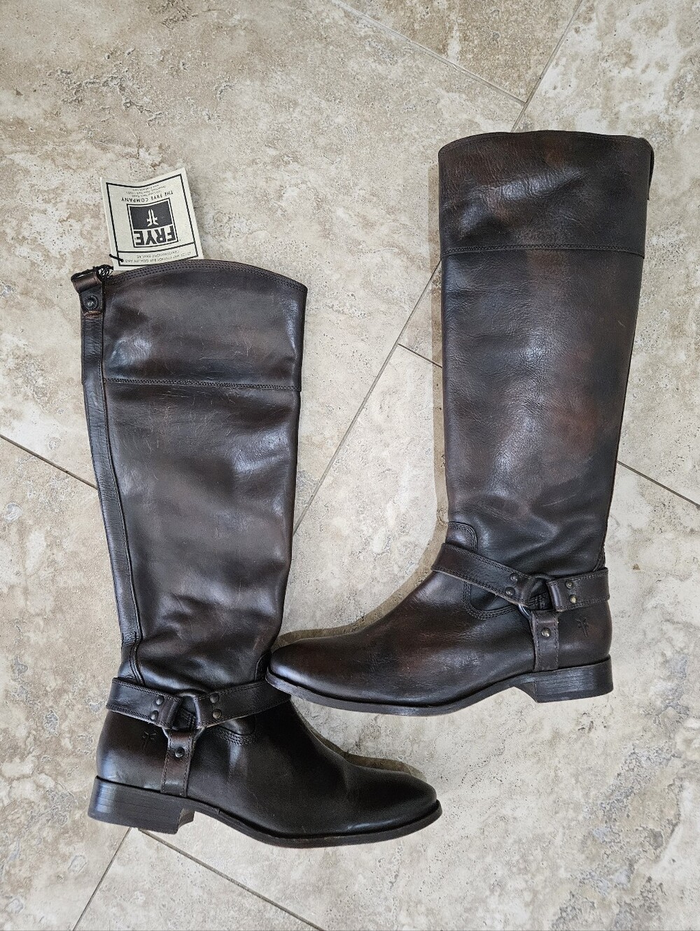 11 NEW Frye Brown Leather Tall Riding Boots with Side Zipper Melissa Harness